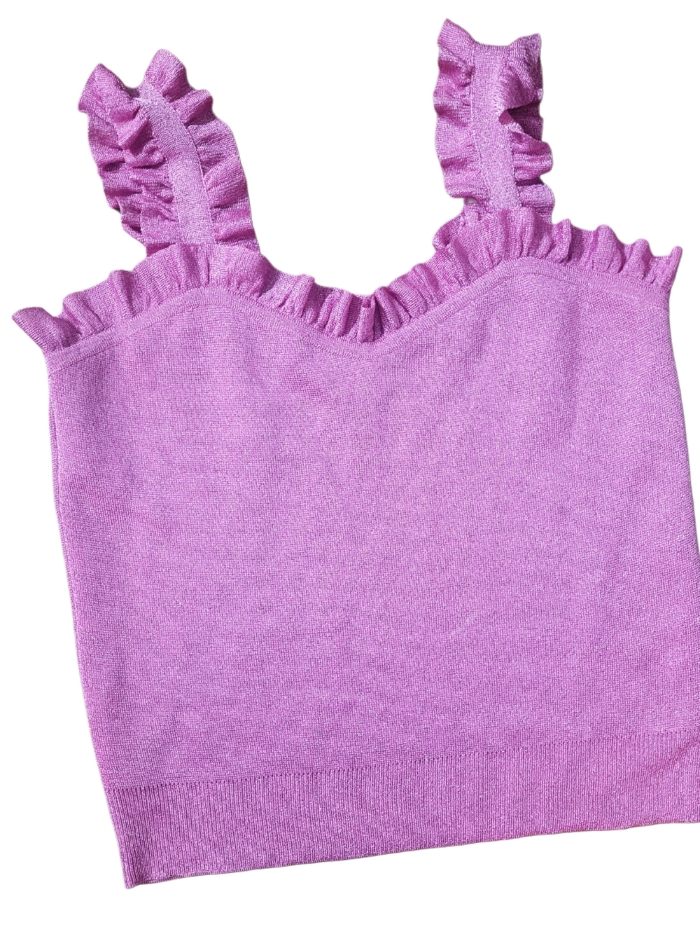 Retro Pink Ruffled Metallic thread Knit Tank Top - Picture 2 of 5